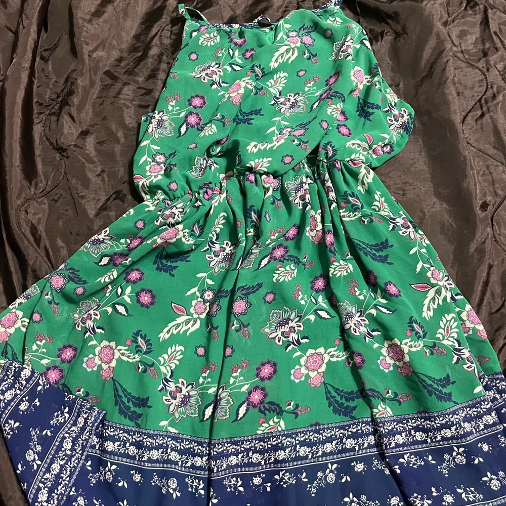 Floral Green and Blue Kids Dress